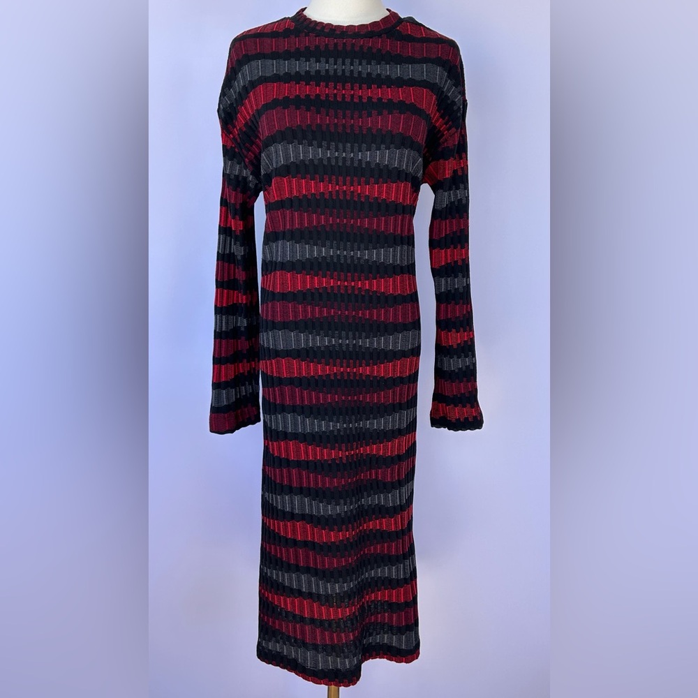 Zara Women’s Ribbed Knit Sweater Midi‎ Dress Striped Long Sleeves Size Medium